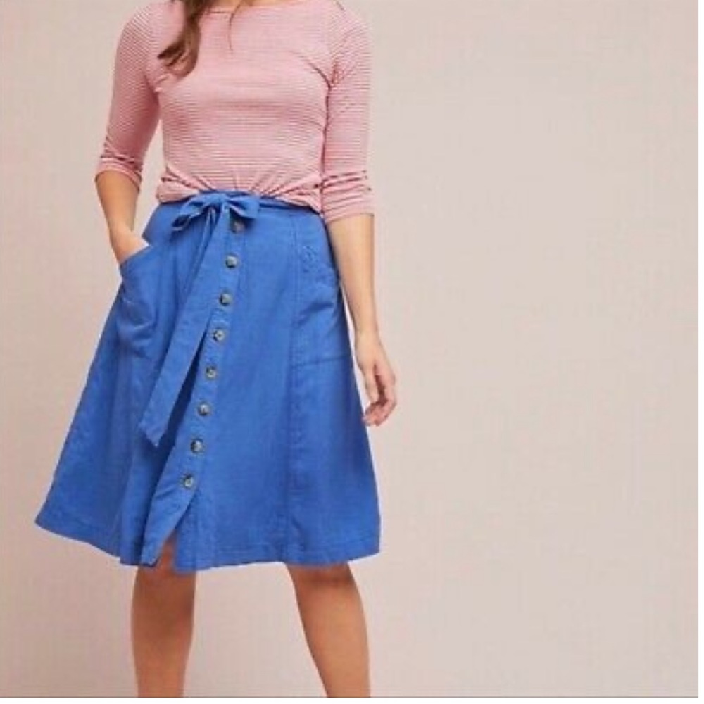 Anthropologie Maeve Riviera Blue Button Down Skirt